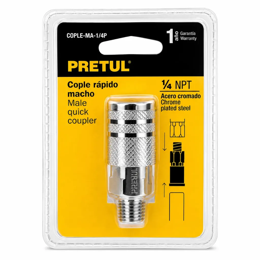 NIPLE TIPO MACHO-MACHO DE ACERO CROMADO 1/4 NPT - PRETUL
