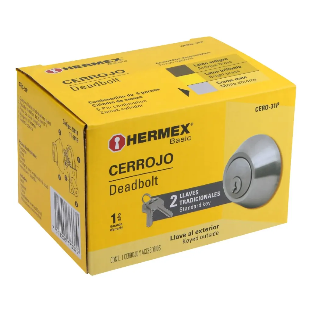 CHAPA DE SEGURIDAD LLAVE-MARIPOSA CROMO MATE - HERMEX