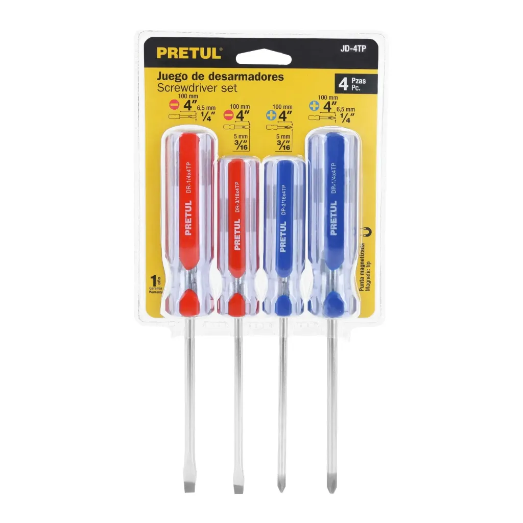 JUEGO DE DESTORNILLADORES MANGO DE PVC 4 PIEZAS - PRETUL
