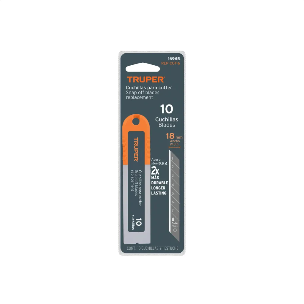 CUCHILLAS DE REPUESTO PARA BISTURÍ DE 18 MM 10 PIEZAS - TRUPER