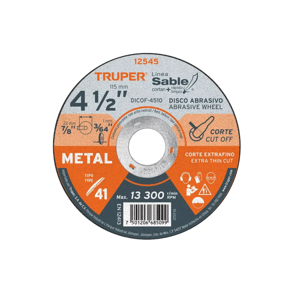 [12545] DISCO DE CORTE METAL 4 - 1/2" X 1MM - TRUPER