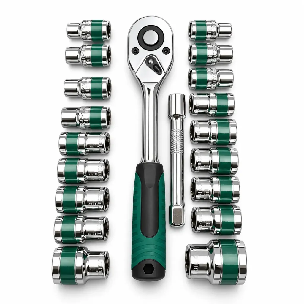 [605015] JUEGO DE RATCHET CROMADO 1/2" COPAS CORTAS 20 PIEZAS - GERMANY