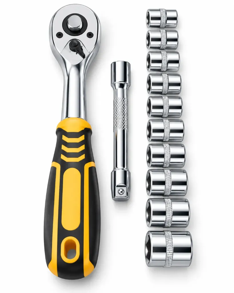 JUEGO DE RATCHET CROMADO 1/2" COPAS CORTAS 12 PIEZAS - STONE TOOLS