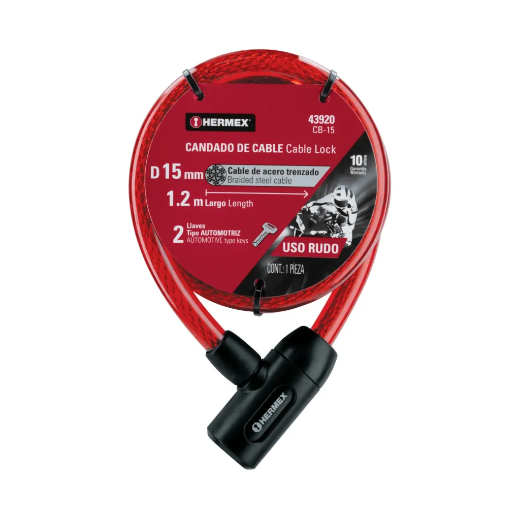 GUAYA CANDADO CON LLAVE 15MM X 1.20M - HERMEX