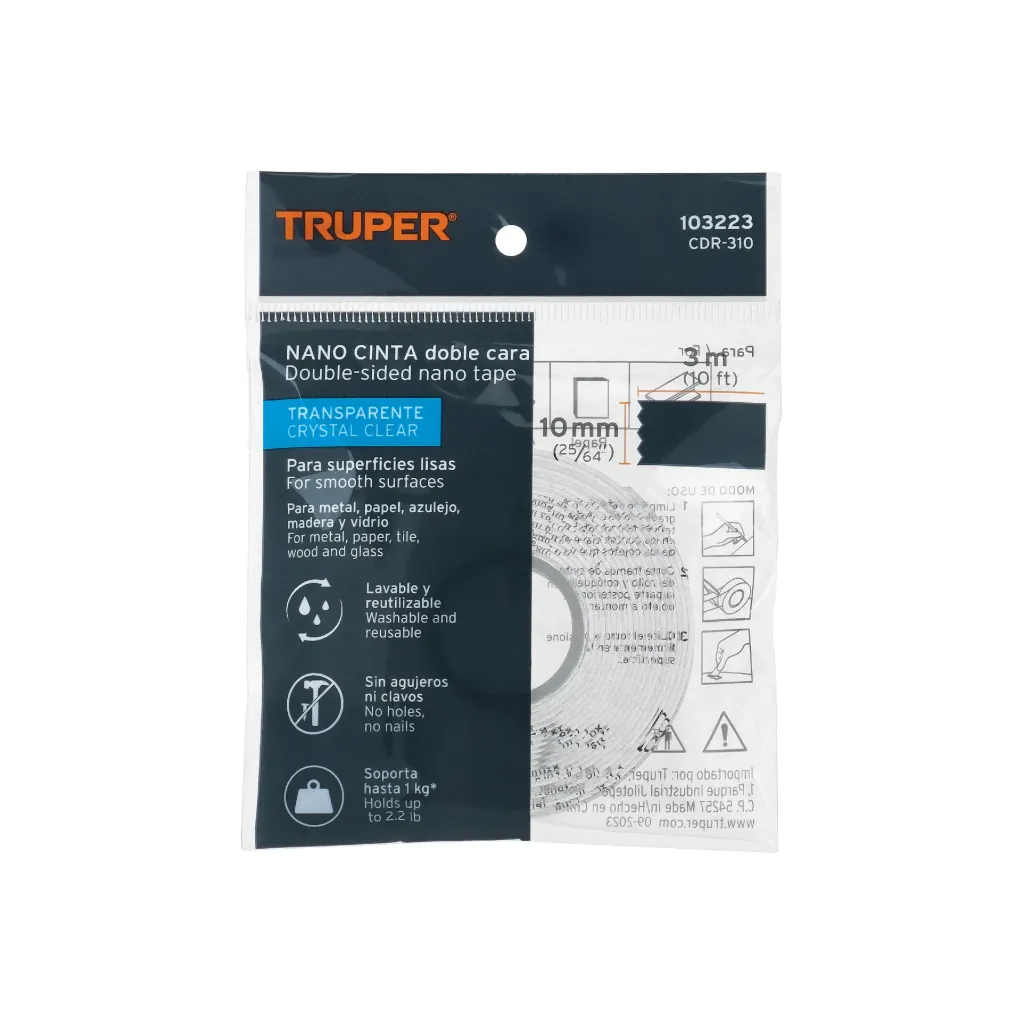 CINTA DOBLE FAZ TRANSPARENTE 3M X 10MM - TRUPER