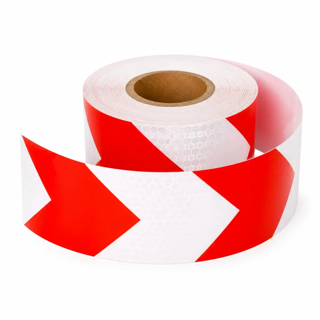CINTA REFLECTIVA TIPO FLECHA BLANCO-ROJO 5M X 50MM LK-1105RB